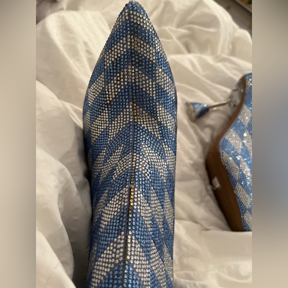 New Gianni Bini Alford Checkered Rhinestone Flared Heel Booties - Picture 7 of 11